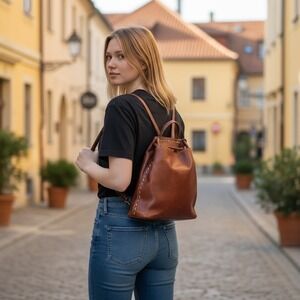 CUOIERIA FIORENTINA Leather Backpack Purse Brown Boho Bohemian Chic‎